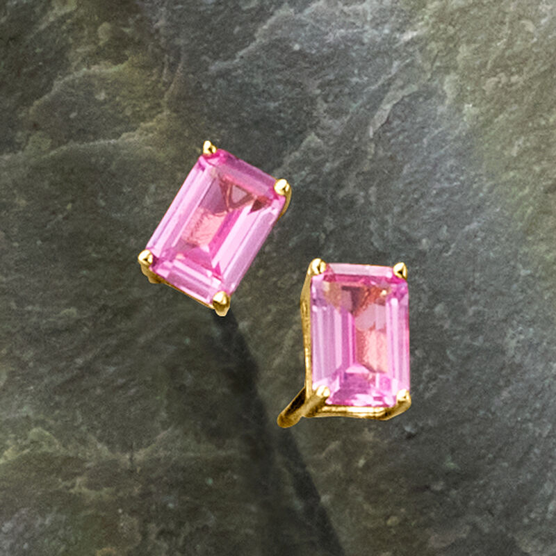 1.20 ct. t.w. Emerald-Cut Lab-Grown Pink Sapphire Earrings in 18kt Gold Vermeil  image number 2