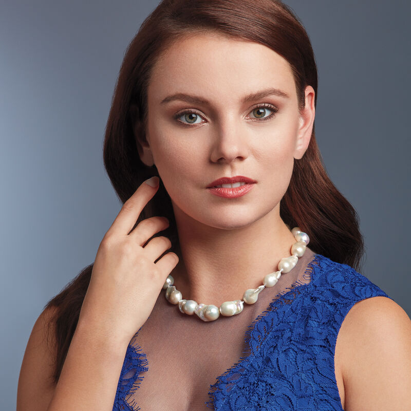 12-15mm Cultured Baroque Pearl Necklace with 14kt Yellow Gold image number 6