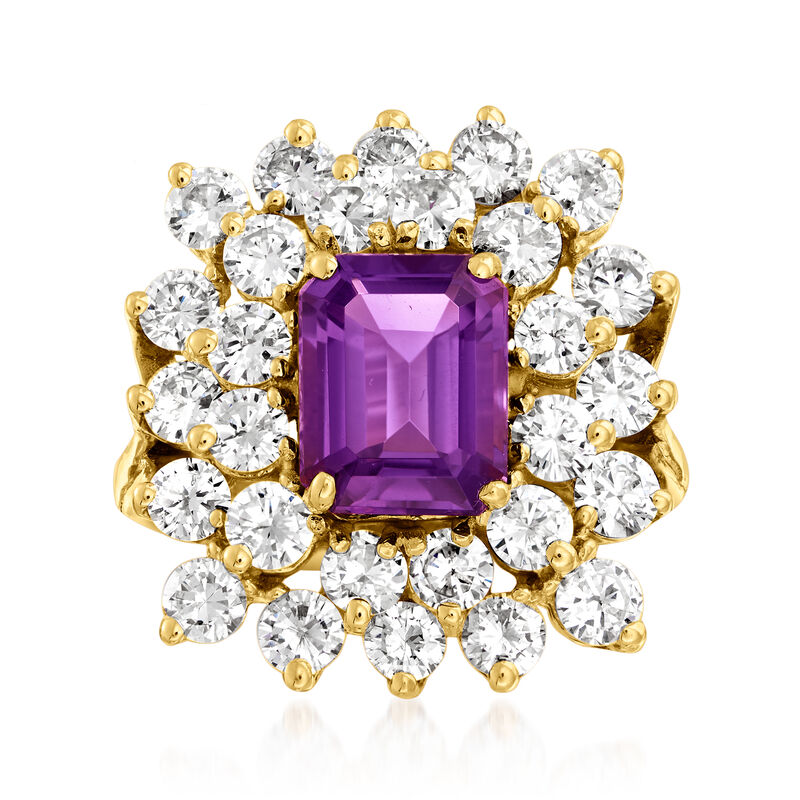 C. 1980 Vintage 1.75 Carat Amethyst and 2.50 ct. t.w. Diamond Ring in 14kt Yellow Gold image number 0