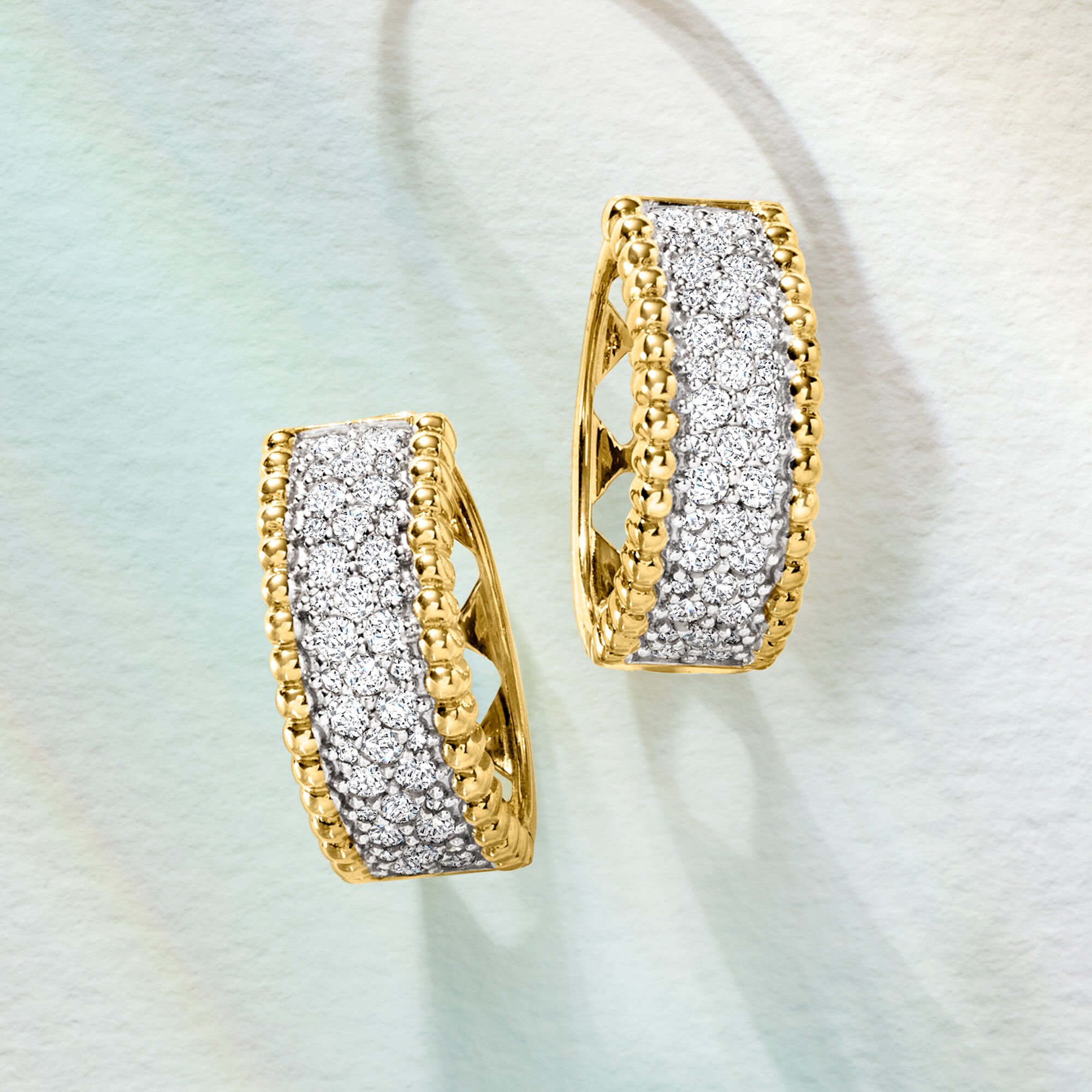 2.00 ct. t.w. Pave Diamond Beaded-Edge Hoop Earrings in 18kt