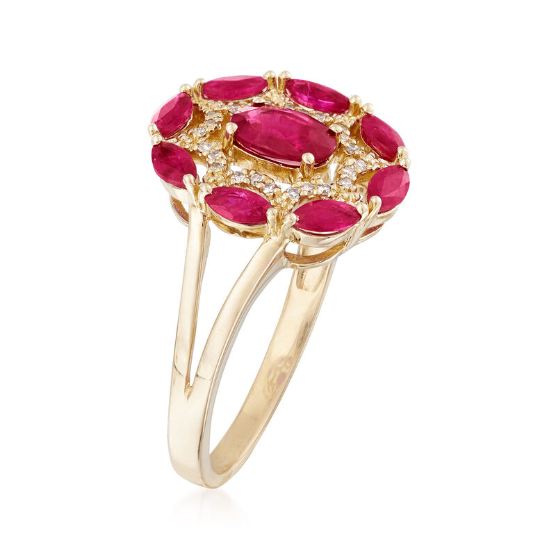 1.40 ct. t.w. Ruby Ring with Diamond Accents in 14kt Yellow Gold image number 2