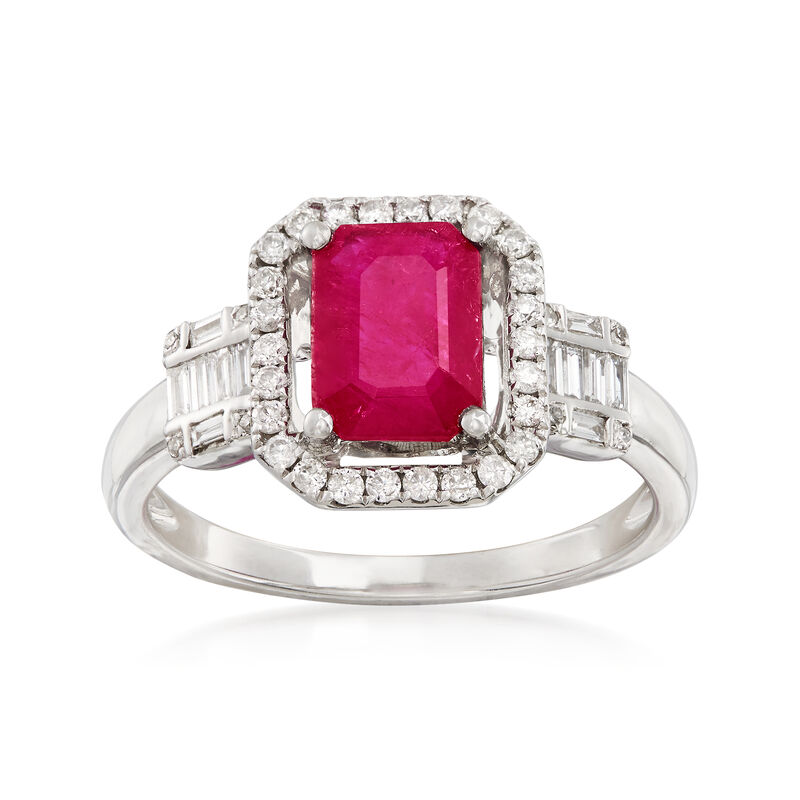 1.80 Carat Ruby and .32 ct. t.w. Diamond Ring in 14kt White Gold. Size 9 image number 0