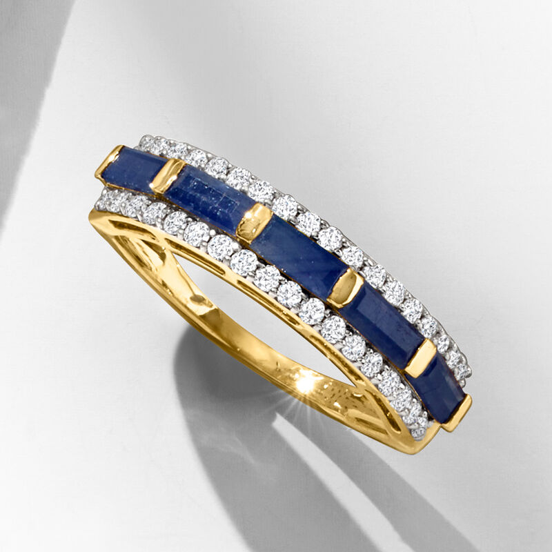 1.20 ct. t.w. Sapphire and .29 ct. t.w. Diamond Ring in 14kt Yellow Gold image number 3