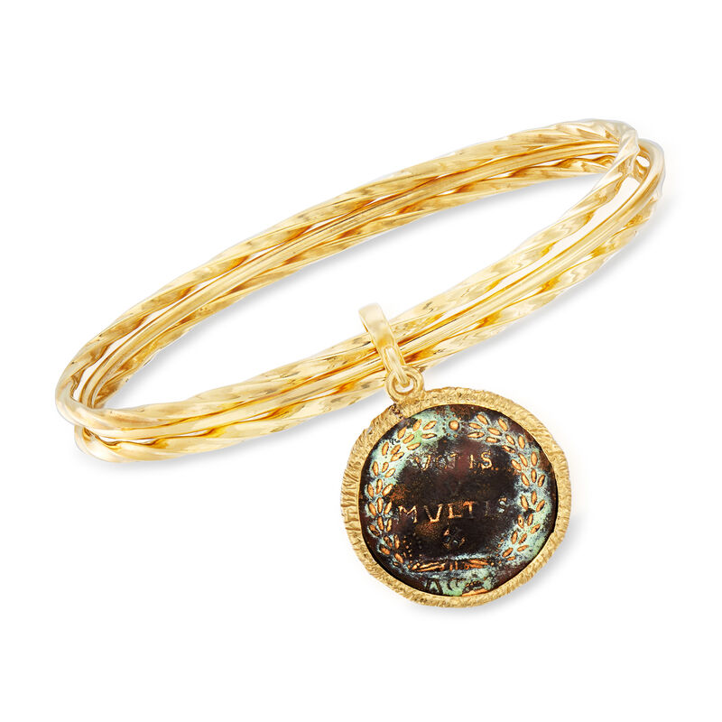 Italian Bronze Coin Triple Bangle Bracelet in 18kt Yellow Gold Over Sterling Silver image number 2