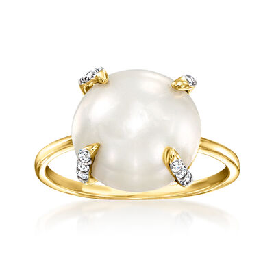 12-12.5mm Cultured Mabe Pearl and .10 ct. t.w. Diamond Ring in 14kt Yellow Gold