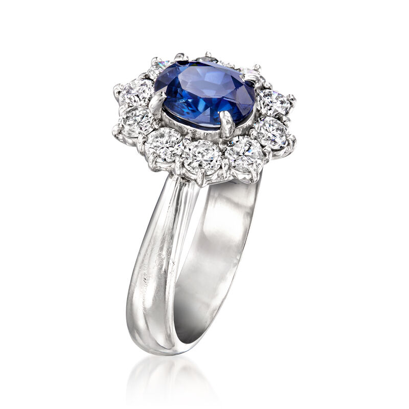 C. 2000 Vintage 1.75 Carat Sapphire Ring with 1.10 ct. t.w. Diamonds in Platinum. Size 6.5 image number 2