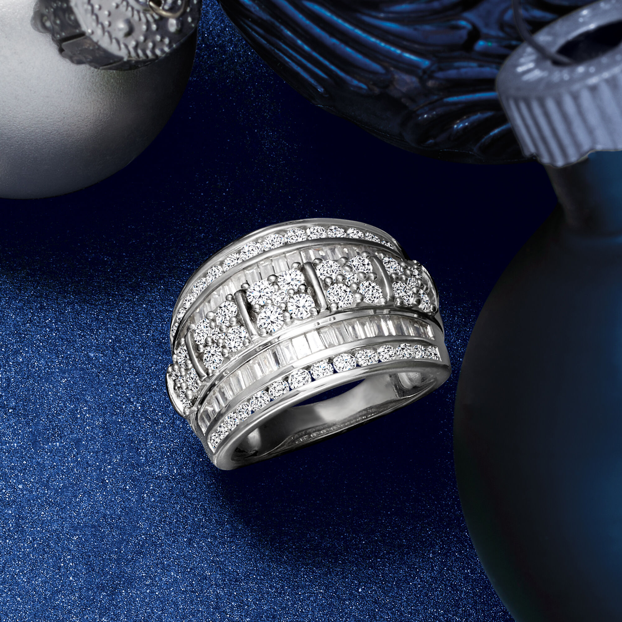 2.00 ct. t.w. Baguette and Round Diamond Multi Row Ring in Sterling Silver