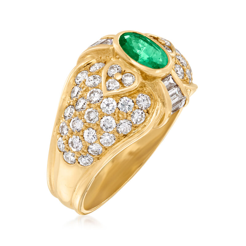 C. 1980 Vintage .63 Carat Emerald Ring with 1.85 ct. t.w. Diamonds in 18kt Yellow Gold. Size 7 image number 2