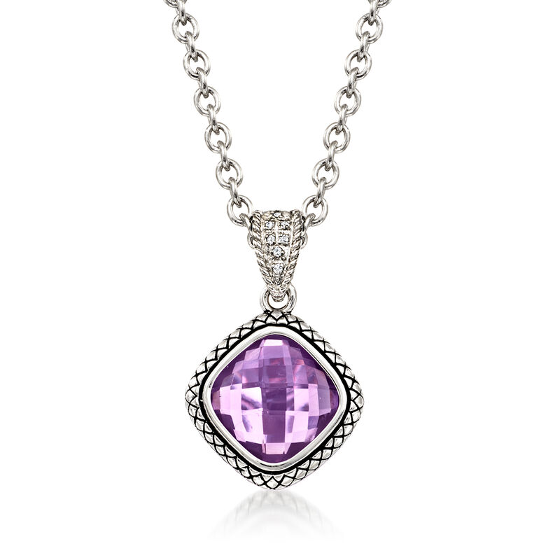 Andrea Candela "Lazo De Colores" 6.25 Carat Amethyst Pendant Necklace with Diamond Accents in Sterling Silver. 17" image number 1