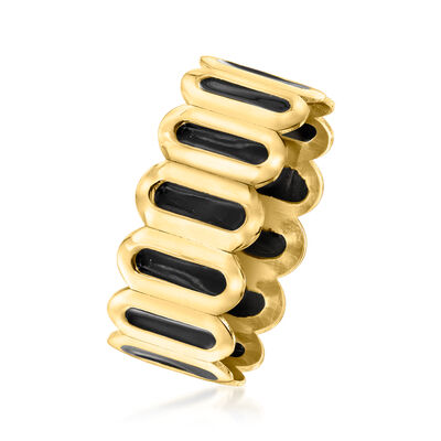 Italian Black Enamel Inlay Ring in 14kt Yellow Gold