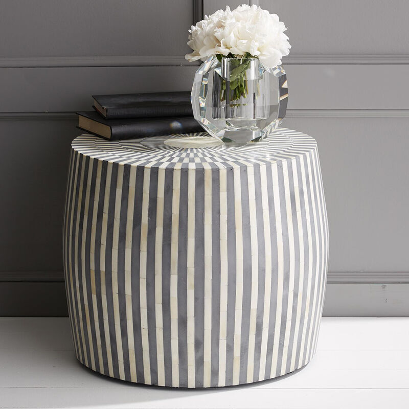 Drum-Shaped Gray and White Side Table/Stool image number 1