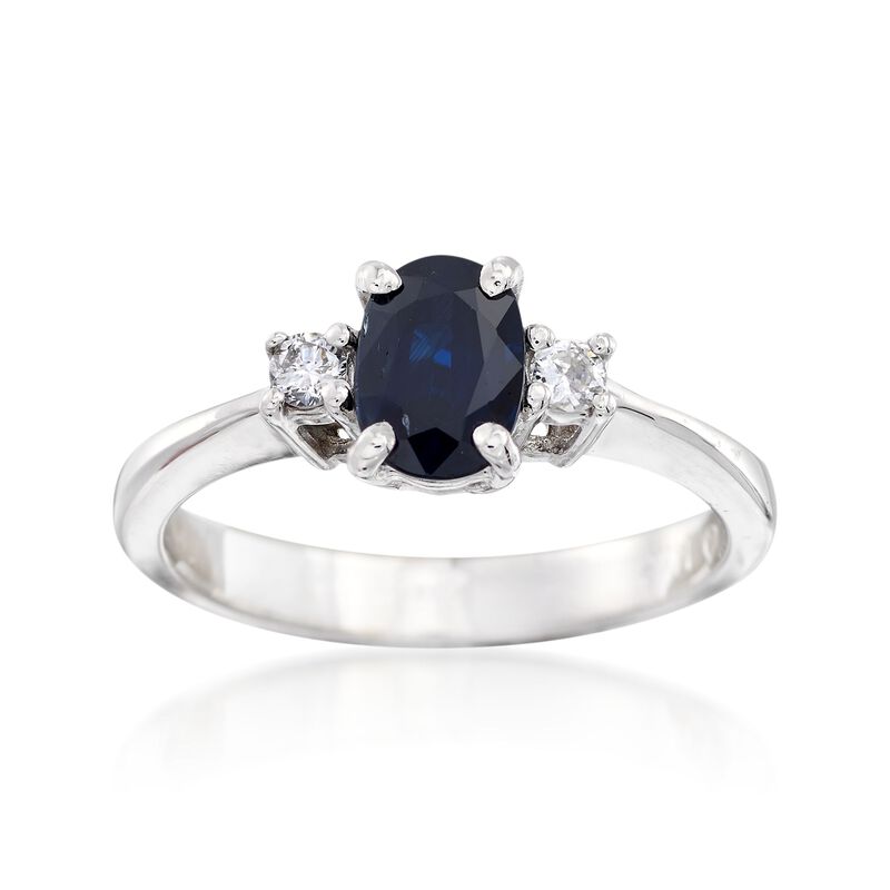 C. 1990 Vintage .95 Carat Sapphire and .10 ct. t.w. Diamond Ring in 14kt White Gold. Size 6.25 image number 0