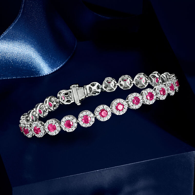 4.90 ct. t.w. Ruby and 2.68 ct. t.w. Diamond Tennis Bracelet in 14kt White Gold image number 3