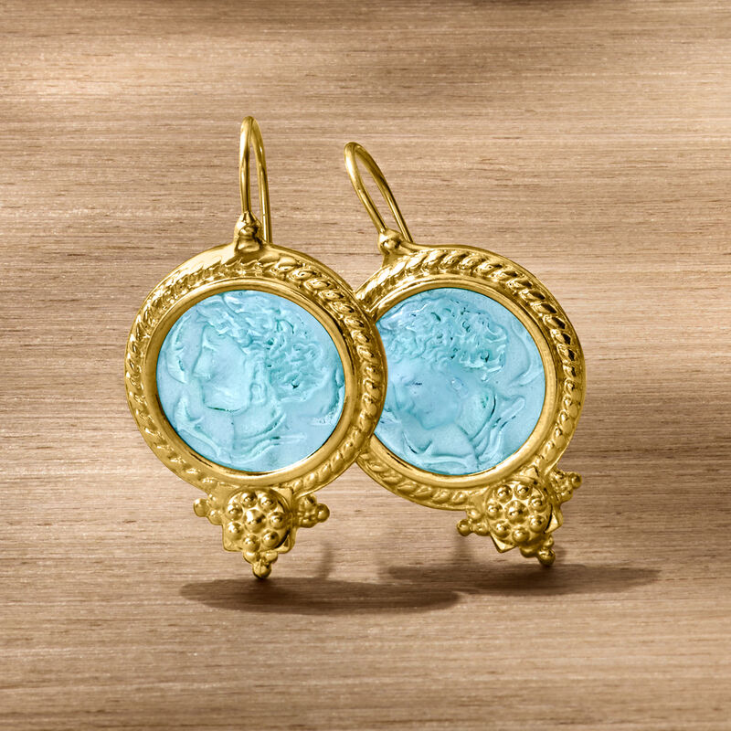 Italian Tagliamonte Blue Venetian Glass Arethusa Drop Earrings in 18kt Gold Over Sterling image number 3