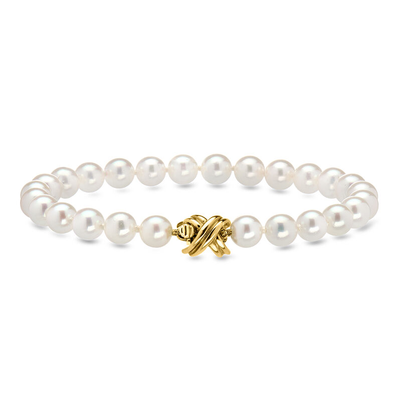 C. 1990 Vintage Tiffany Jewelry 6mm Cultured Pearl Bracelet with 18kt Yellow Gold image number 0