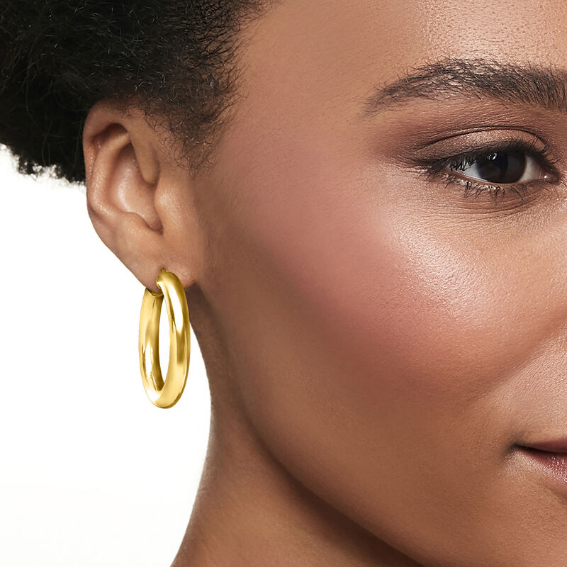 Italian 5mm 14kt Yellow Gold Hoop Earrings. 1 3/8&quot; image number 1