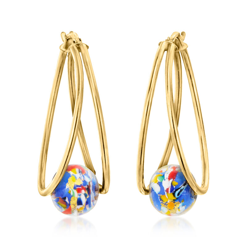 Italian Multicolored Murano Glass Double-Hoop Earrings in 18kt Gold Over Sterling. 1 1/2&quot; image number 2