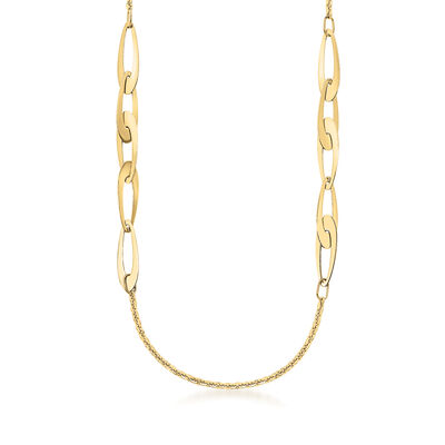 Italian 14kt Yellow Gold Alternating Oval and Cable-Chain Necklace