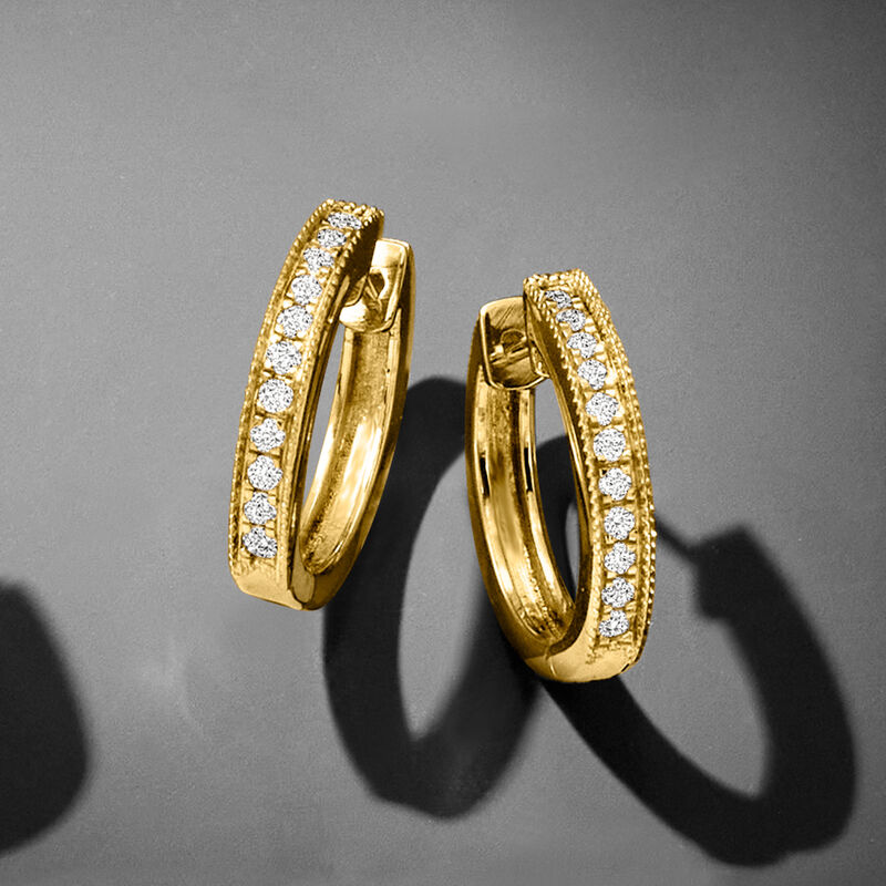 .25 ct. t.w. Diamond Milgrain Hoop Earrings  in 18kt Gold Over Sterling. 1/2&quot; image number 3