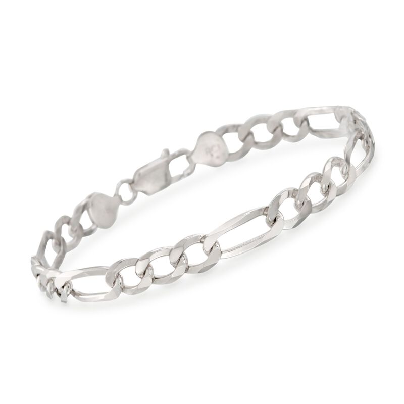 Men's 7.7mm Sterling Silver Figaro Link Bracelet. 8.5&quot; image number 0