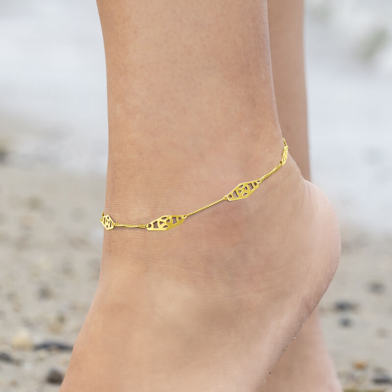 14kt Yellow Gold Navette Station Anklet image number 2
