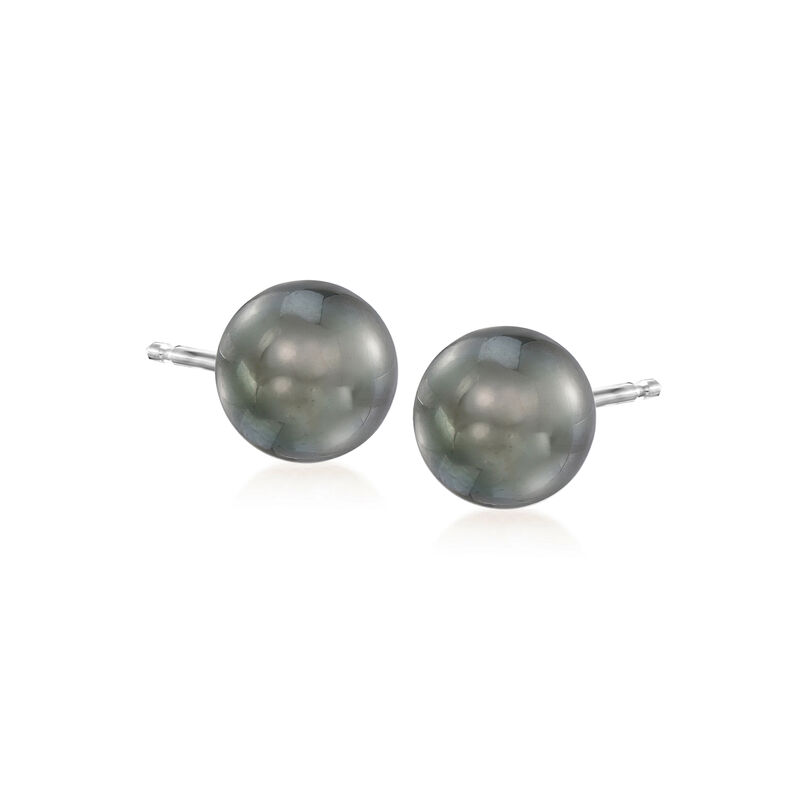 8-9mm Black Cultured Tahitian Pearl Earrings in 14kt White Gold image number 0