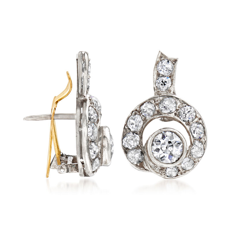 C. 1880 Vintage 3.10 ct. t.w. Diamond Clip-On Earrings in 14kt White Gold and Sterling Silver image number 2