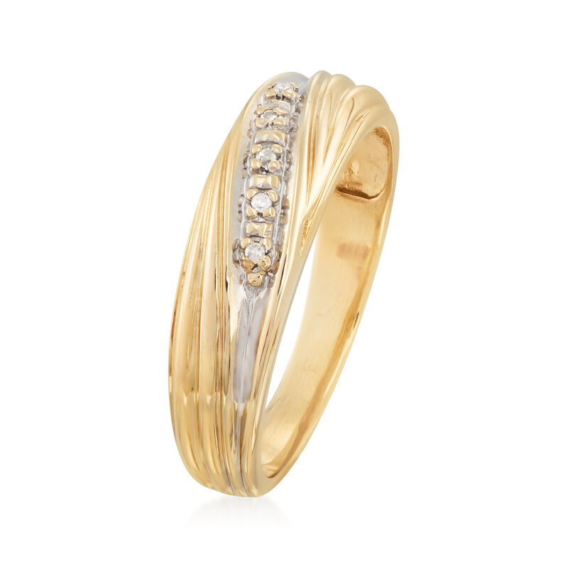 C. 1980 Vintage Diamond-Accented Diagonal-Style Ring in 10kt Yellow Gold image number 2