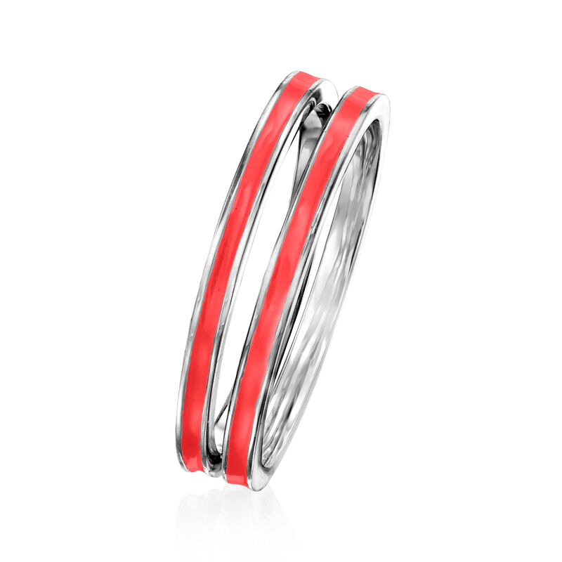 Red Enamel Jewelry Set: Two Rings in Sterling Silver image number 2