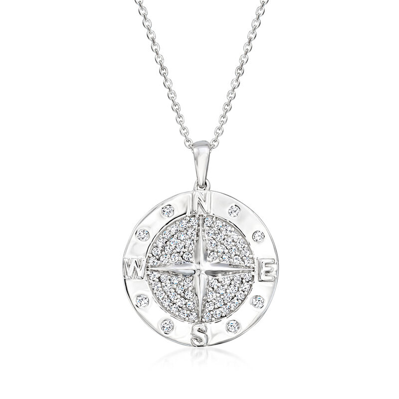 .50 ct. t.w. Diamond Compass Pendant Necklace in Sterling Silver. 18" image number 1