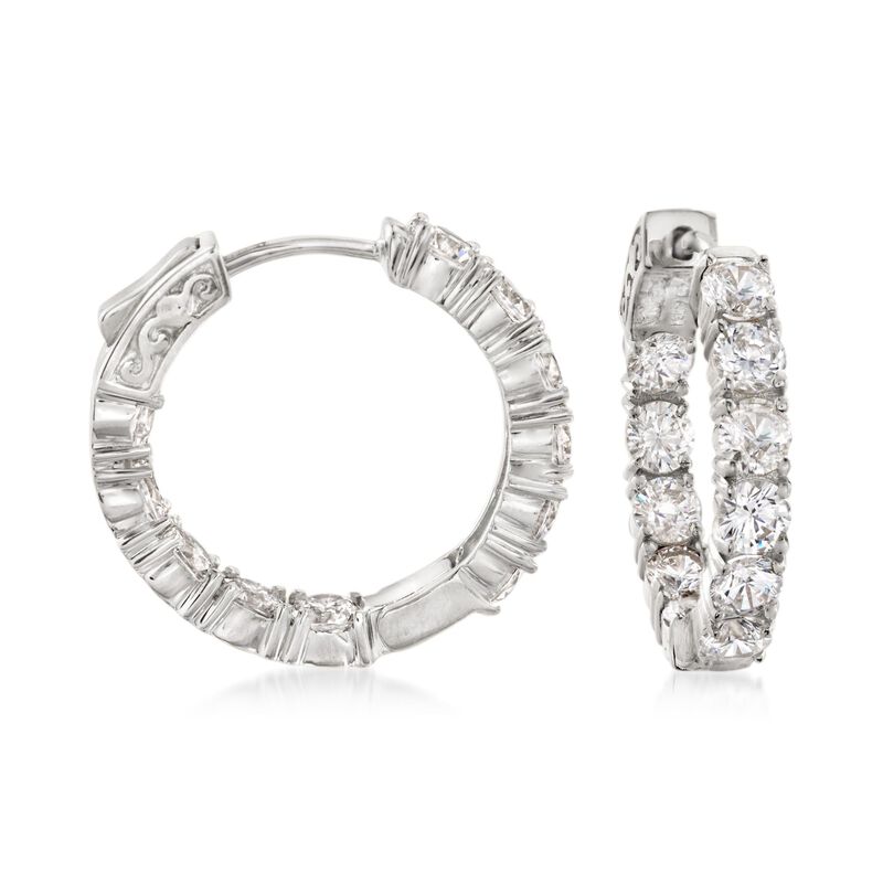 5.00 ct. t.w. CZ Inside-Outside Hoop Earrings in Sterling Silver. 7/8&quot; image number 0