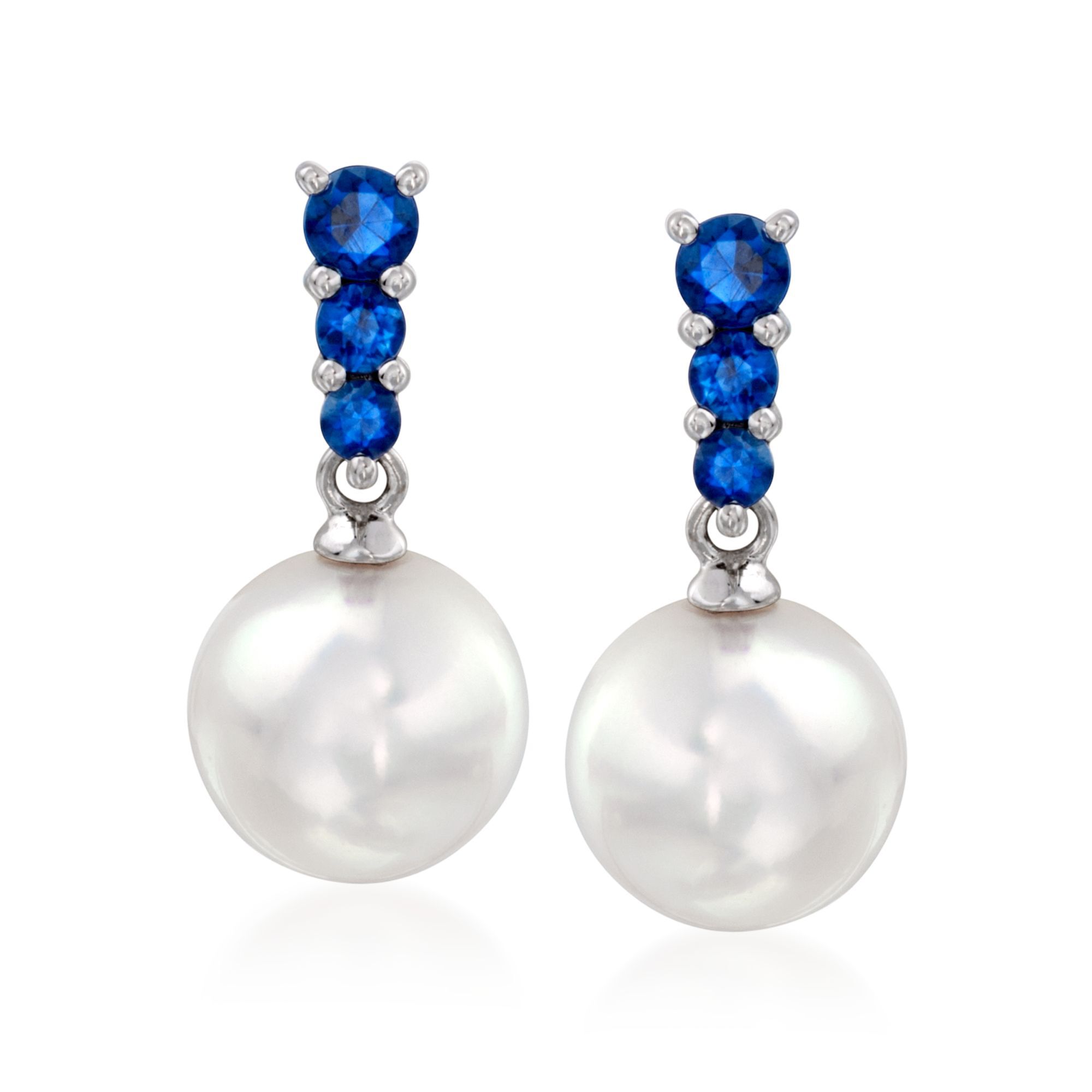 Mikimoto 8mm 'A' Akoya Pearl and .30 ct. t.w. Sapphire Earrings in