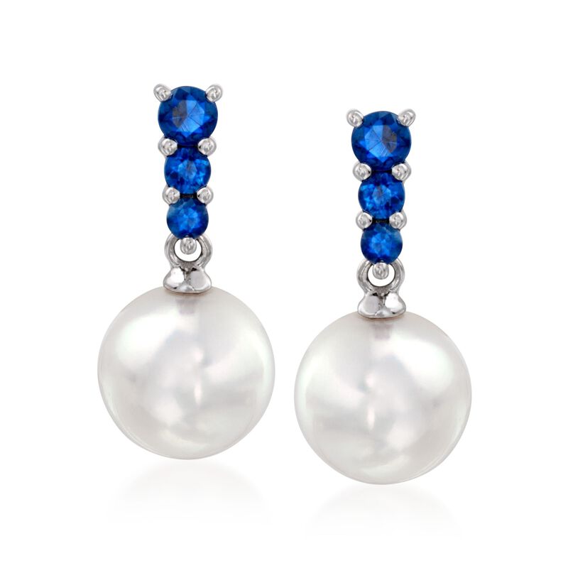 Mikimoto 8mm 'A' Akoya Pearl and .30 ct. t.w. Sapphire Earrings in 18kt White Gold image number 0