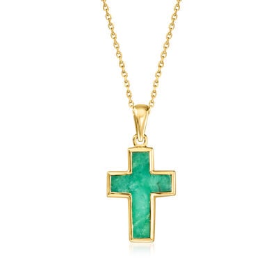 2.00 Carat Emerald Cross Pendant Necklace in 18kt Gold Over Sterling
