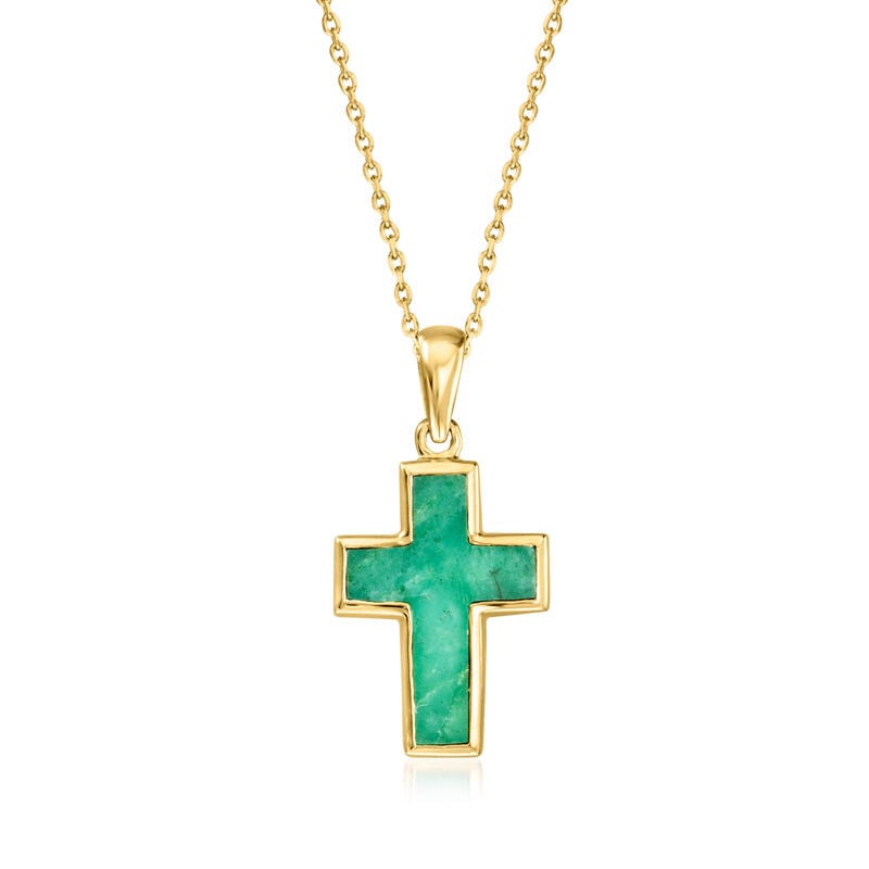 2.00 Carat Emerald Cross Pendant Necklace in 18kt Gold Over Sterling. 18" image number 1