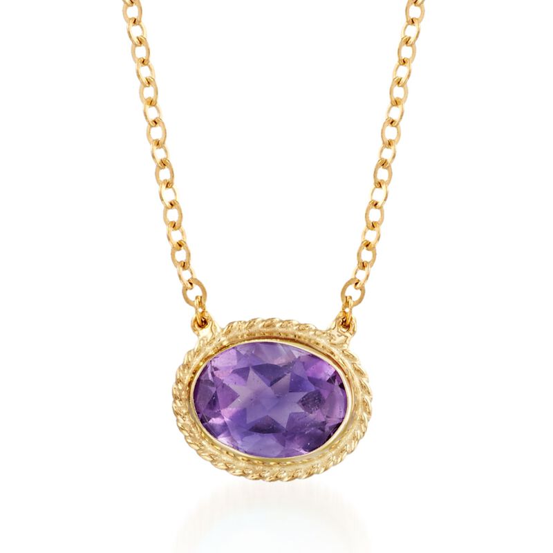 1.10 Carat Amethyst Roped Frame Necklace in 14kt Yellow Gold. 18&quot; image number 0