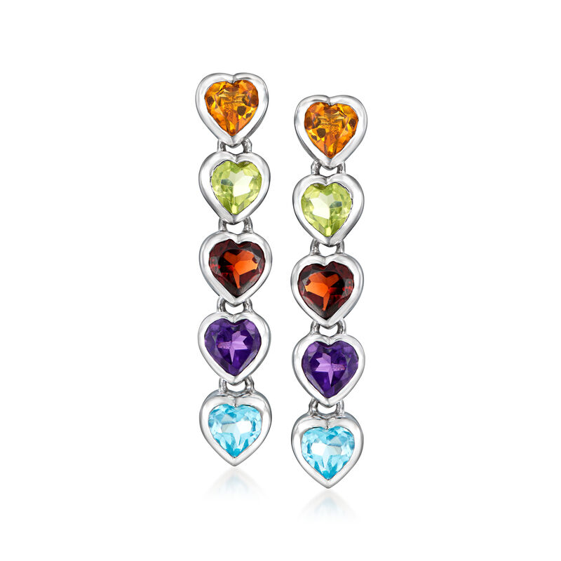 1.70 ct. t.w. Multi-Gemstone Heart Drop Earrings in Sterling Silver image number 0