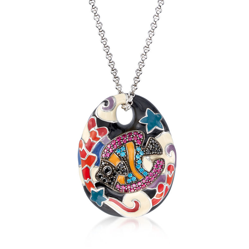 Belle Etoile &quot;Under the Sea&quot; Multicolored Enamel and 1.86 ct. t.w. CZ Pendant in Sterling Silver image number 0