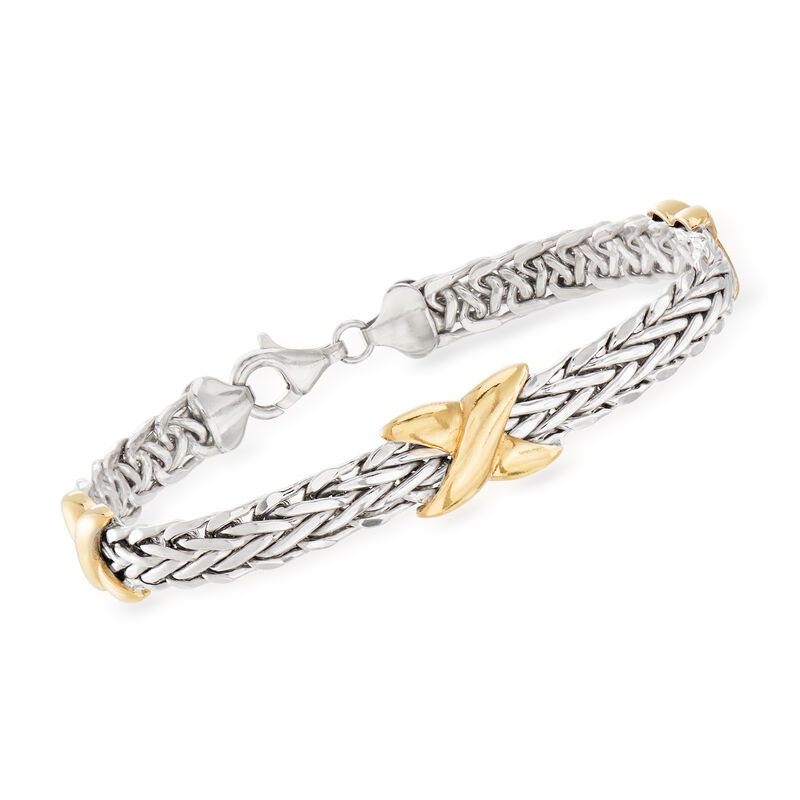 Two-Tone Sterling Silver Wheat-Link X Station Bracelet image number 0