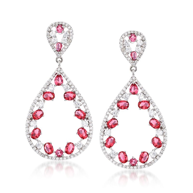 Simulated Ruby and 2.00 ct. t.w. CZ Open Drop Earrings in Sterling Silver image number 0