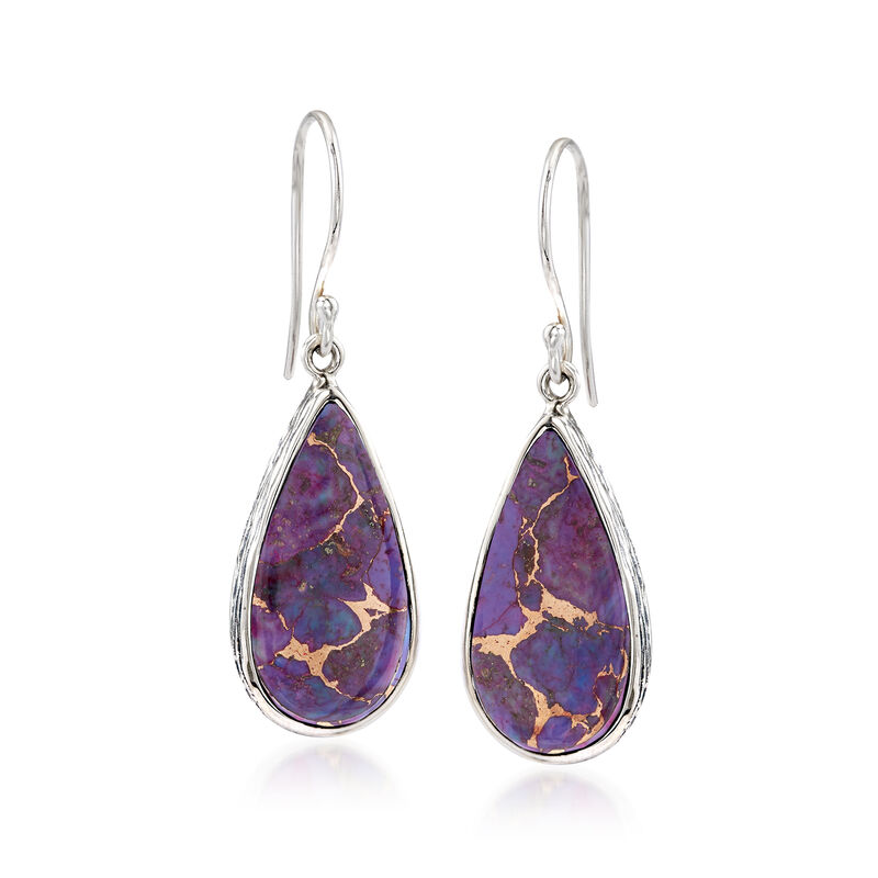 Purple Turquoise Teardrop Earrings in Sterling Silver image number 0