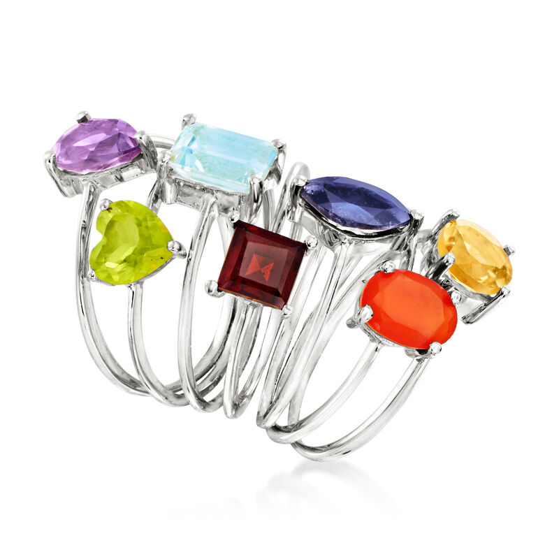 7.00 ct. t.w. Multi-Gemstone Jewelry Set: Seven Rings in Sterling Silver image number 7