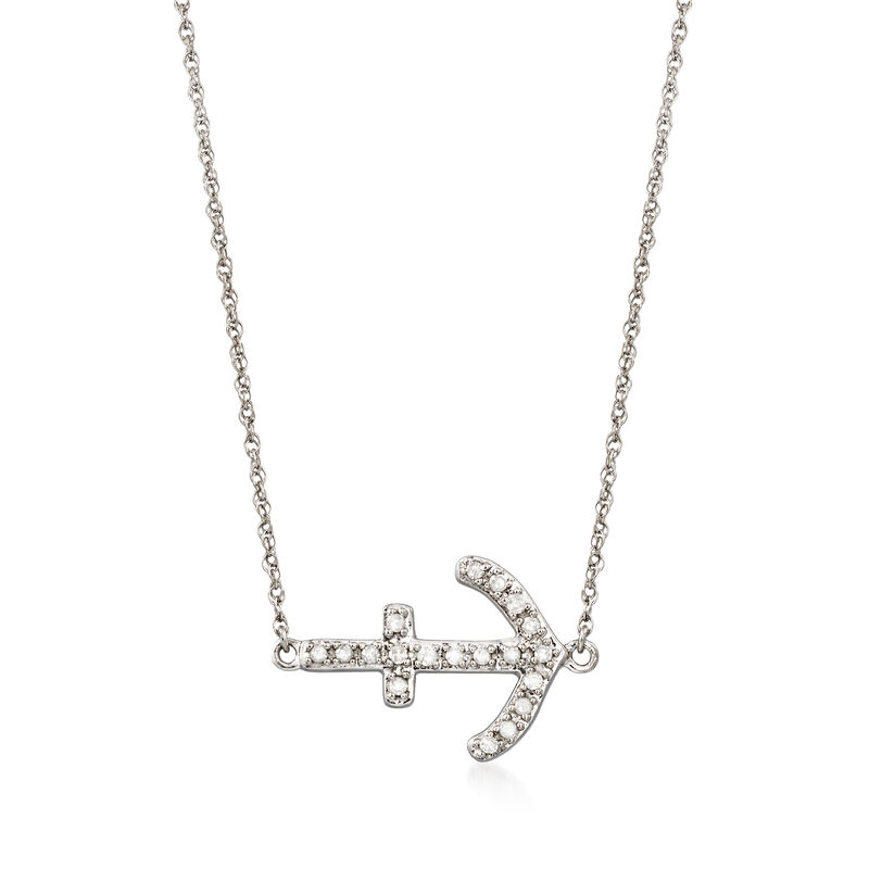 .15 ct. t.w. Diamond Sideways Anchor Necklace in Sterling Silver image number 0