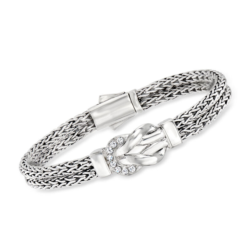 Phillip Gavriel &quot;Woven&quot; .20 ct. t.w. White Sapphire Hercules Knot Bracelet in Sterling Silver. 7&quot; image number 0