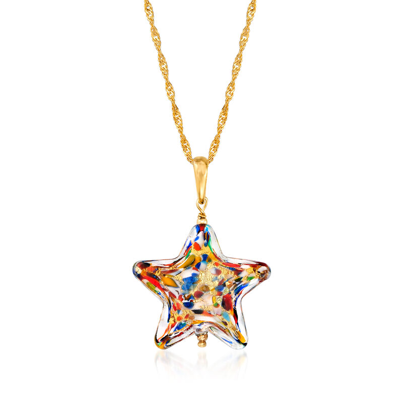 Italian Multicolored Murano Glass Star Pendant Necklace in 18kt Gold Over Sterling. Adjustable Length image number 0