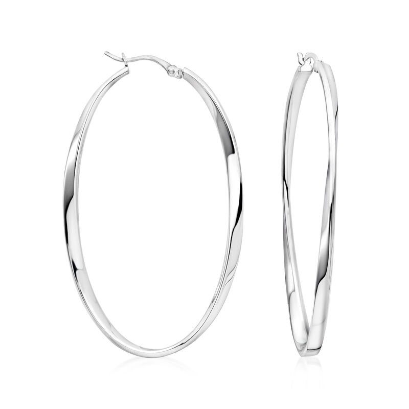 Sterling Silver Twisted Oval Hoop Earrings. 2 3/8&quot; image number 0