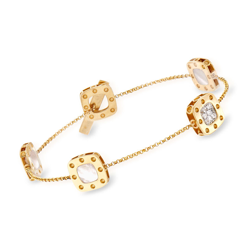Roberto Coin &quot;Pois Moi&quot; Mother-Of-Pearl and .10 ct. t.w. Diamond Square Bracelet in 18kt Two-Tone Gold. 7.25&quot; image number 0