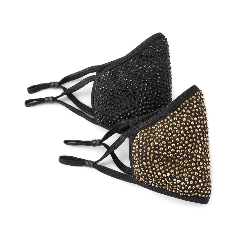 Natalie Mills "Destiny" Set of 2 Black and Gold Austrian Crystal Face Masks with Extra Filters image number 0