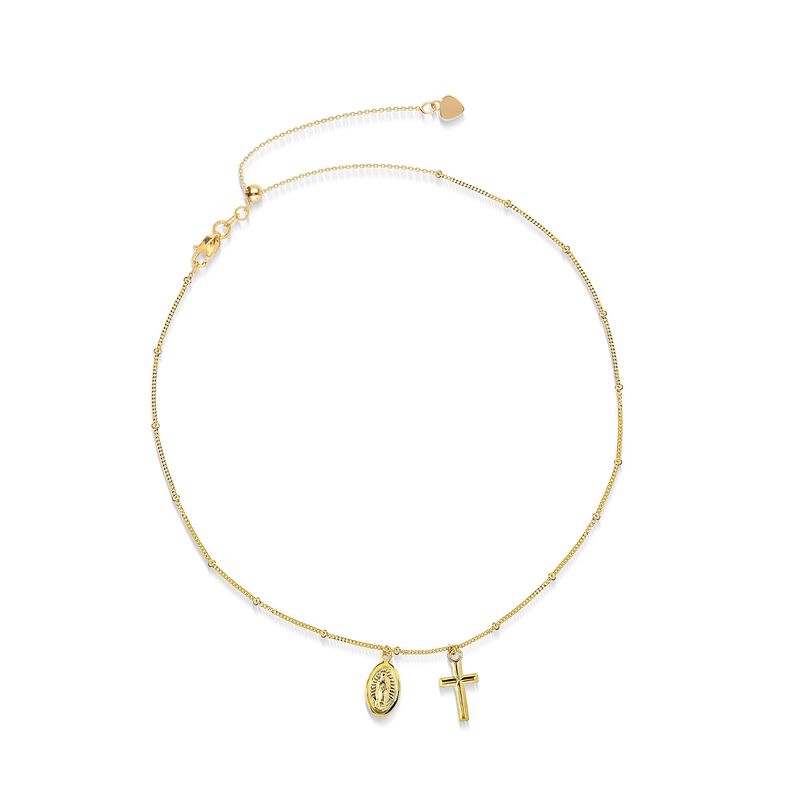 14kt Yellow Gold Cross and Miraculous Medal Choker Necklace  image number 0
