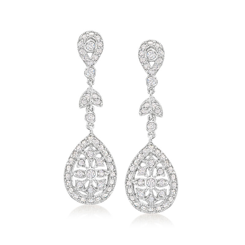 Italian .60 ct. t.w. CZ Vintage-Style Drop Earrings in Sterling Silver  image number 0